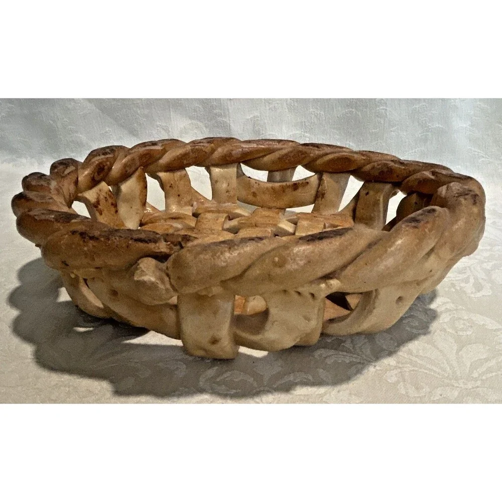 Vintage Italian Woven Ceramic Basket Bowl 9.5